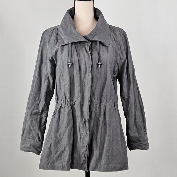 Eileen Fisher Olive Green Button-Up Windbreaker Jacket Coat | Women's Small - Picture 1 of 16